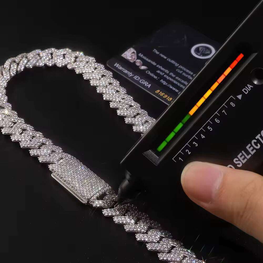 8mm 10mm 12mm Necklace Men's Hip Hop Double Row Vvs Sier Silica Stone Cuban Chain