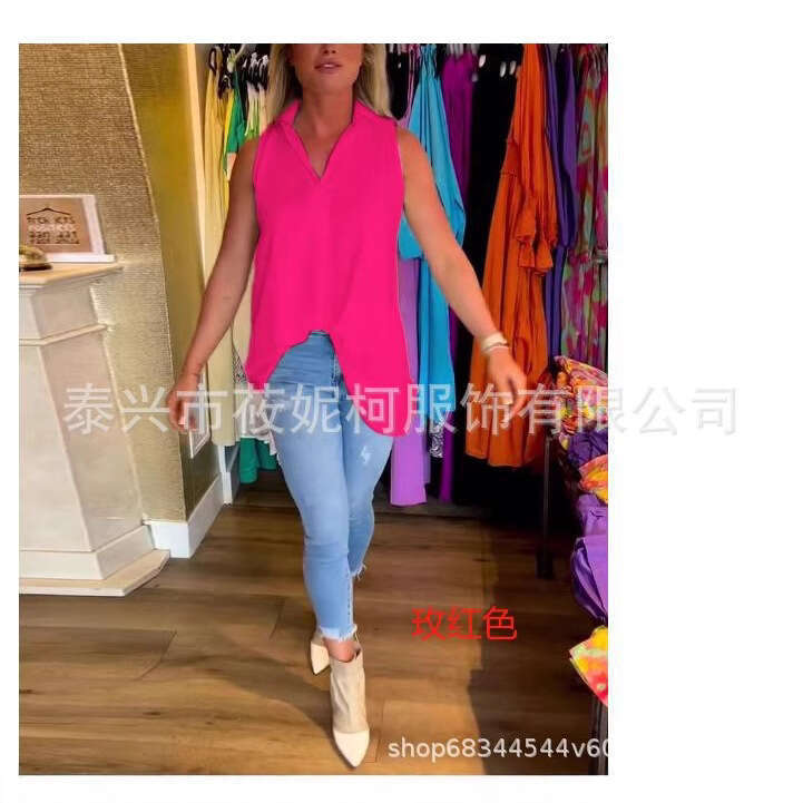 New Spring And Summer Women's Sleeveless Solid Color Back Pleated Shirt B5