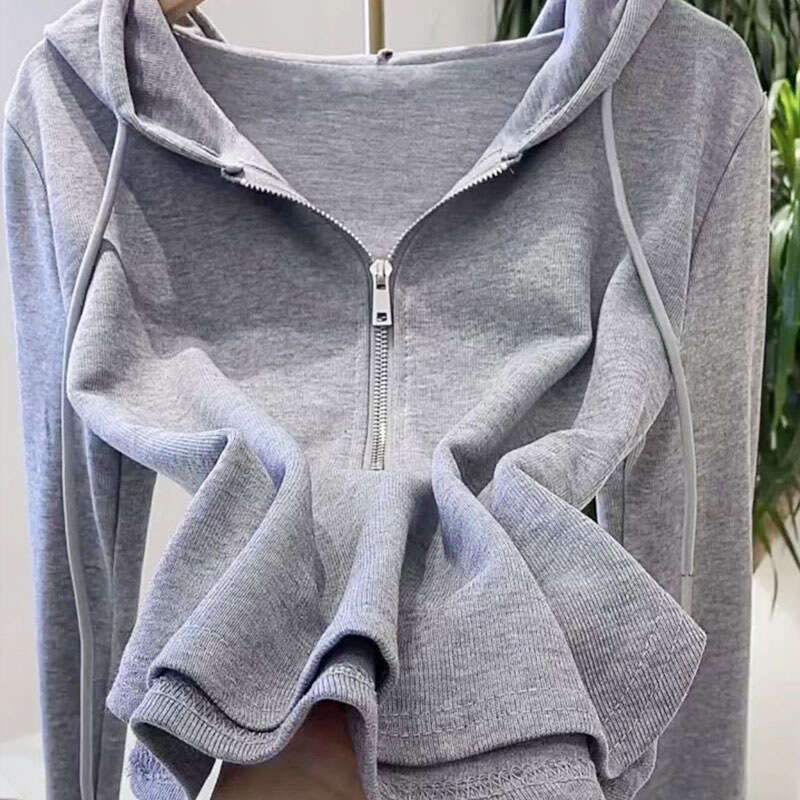 Irregular Solid Color Hooded Sweatshirt For Women Autumn New Fashionable Long Sleeve T-Shirt Women's Base Shirt Top Ins Trend B5