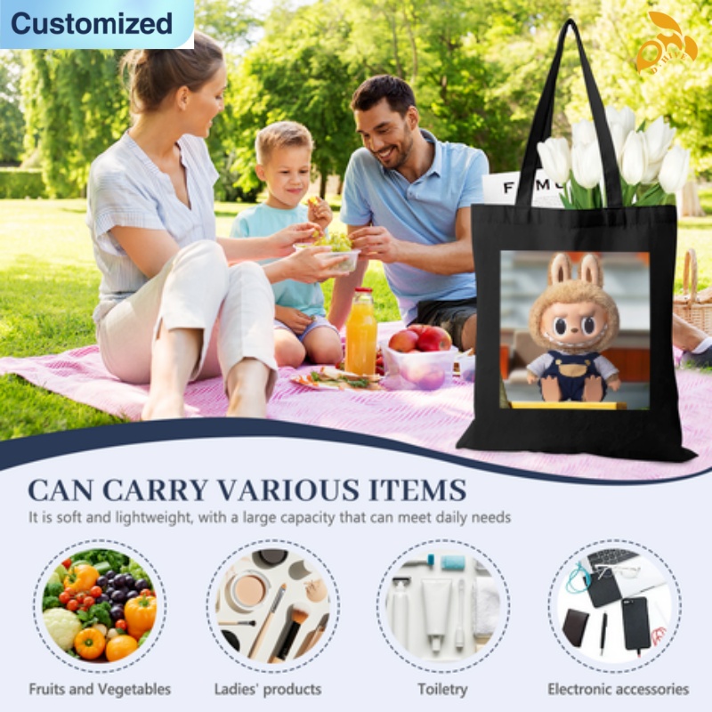 free shipping of customized fashion Canvas handbag - single-sided with labubu patterns from US
