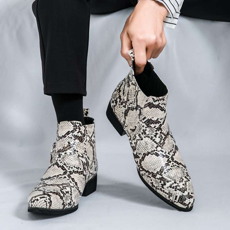 92343- Men's new high top Martin boots, Chelsea boots, English snake patterned Mongolian boots, short high top leather shoes