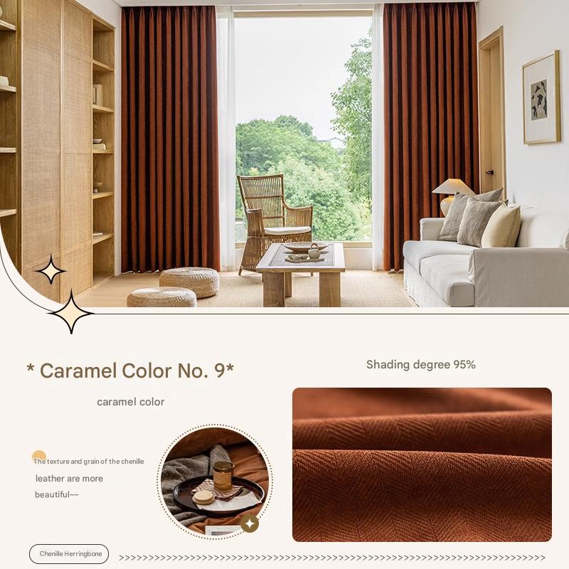 YL-36618 new chenille herringbone curtains high temperature setting modern simple finished product living room bedroom blackout curtain