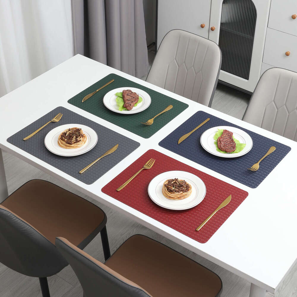 6 pieces Nordic Style Creative Double-Sided Woven Leather Placemat Dining Heat Insulation High-End Hotel Home Anti-Scald Table Mat