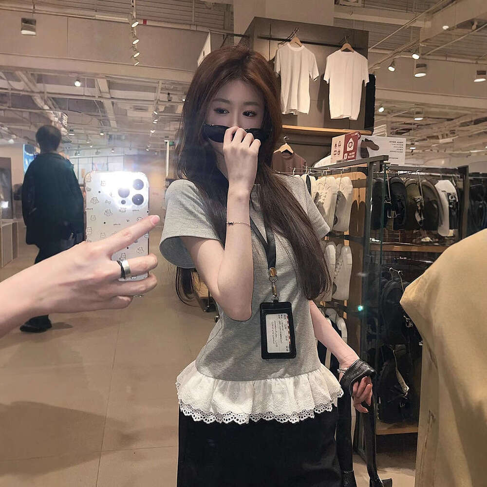 Gentle Sweet Girl Style Design Lace Patchwork Short Sleeve T-Shirt For Women Summer Slim Fit Student Top Trendy B5