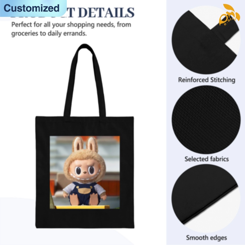 free shipping of customized fashion Canvas handbag - single-sided with labubu patterns from US