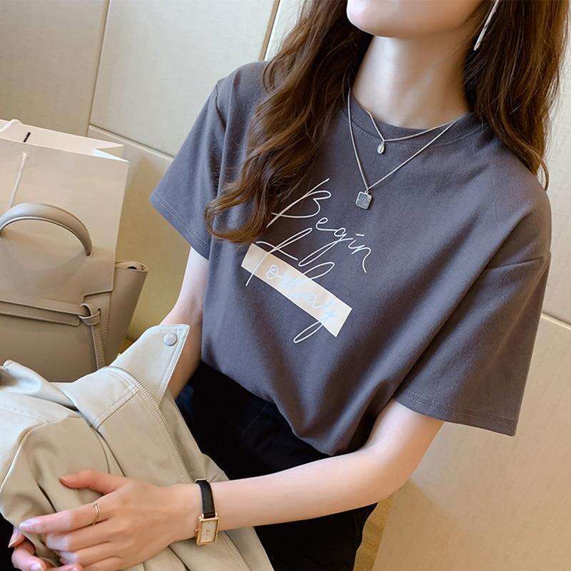 Summer New Fashion Stylish Printed Round Neck Short T-Shirt For Women Loose Half Sleeve Base Shirt B5