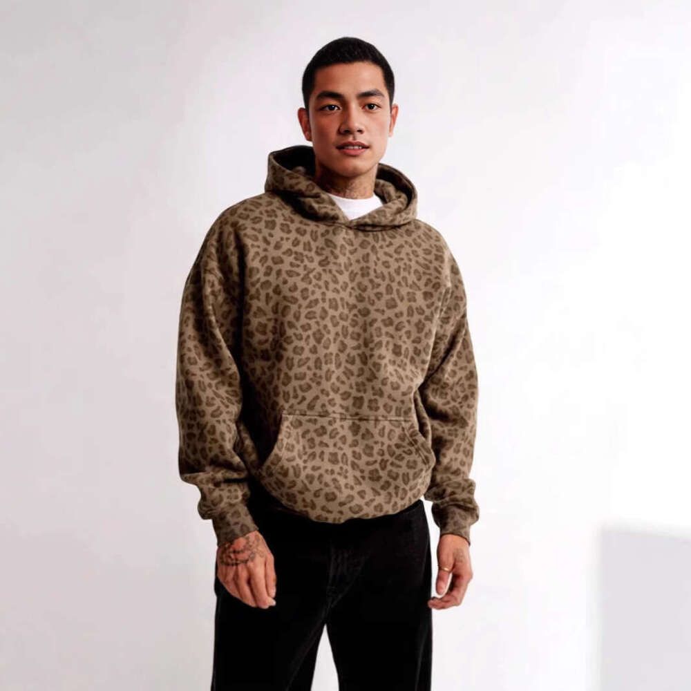 Autumn And Winter Leopard Print Hooded Sweatshirt Sports Style Casual Versatile B5