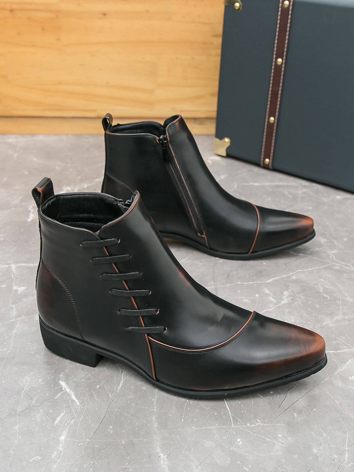 92345- Martin boots men's Korean version British pointed high top men's trendy European and American personalized leather shoes men's B
