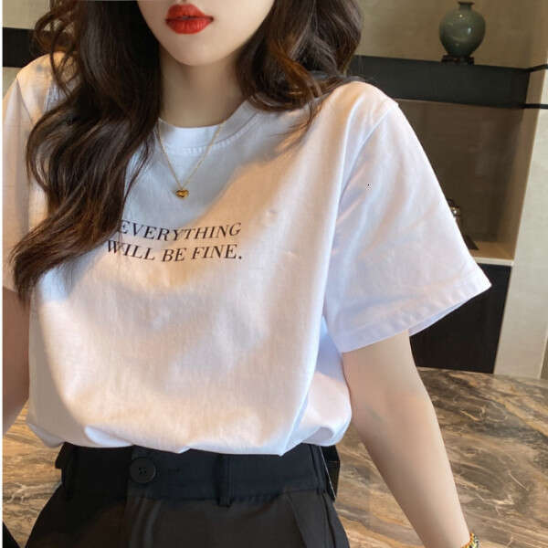 Short Sleeve Women's Summer New Base Round Neck Top Printed Loose Fit T-Shirt Women B5