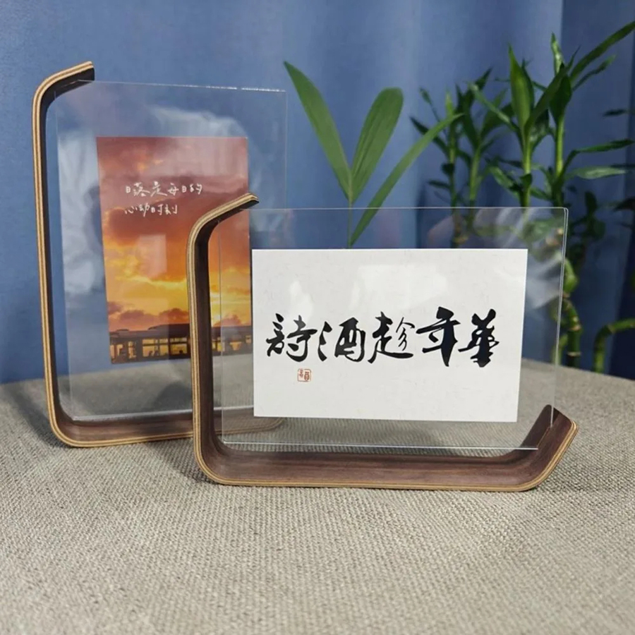 New Acrylic Picture Swing Table Wooden DIY Personalized Box Transparent Double Sided Photo Frame Home Decor H260306