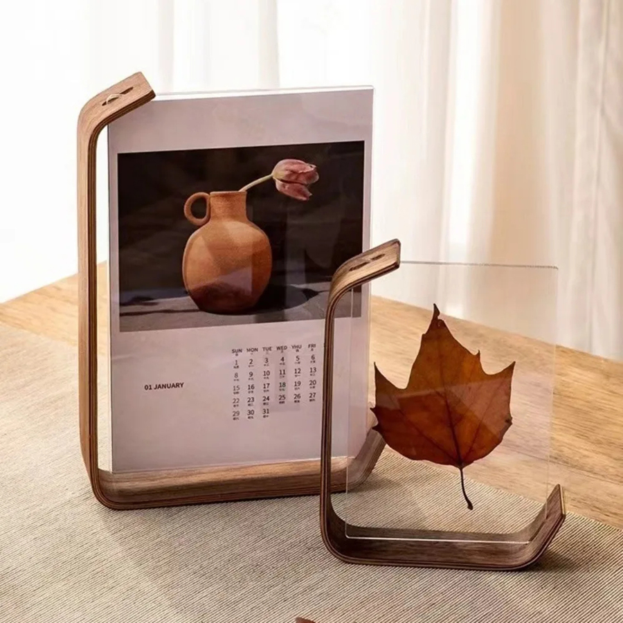 New Acrylic Picture Swing Table Wooden DIY Personalized Box Transparent Double Sided Photo Frame Home Decor H260306