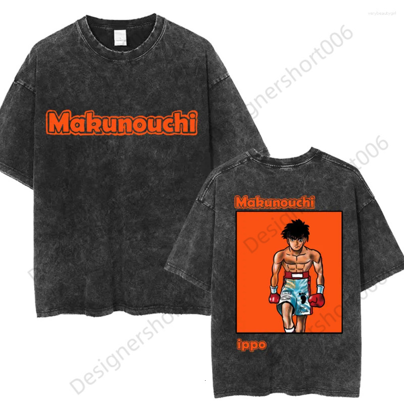 Anime Hajime No Ippo Washed Vintage Mens T-Shirt Kamogawa Boxing Gym Harajuku T-Shirts Makunouchi Takamura KGB Loose Cotton Shirt Designer T Shirt 1dc