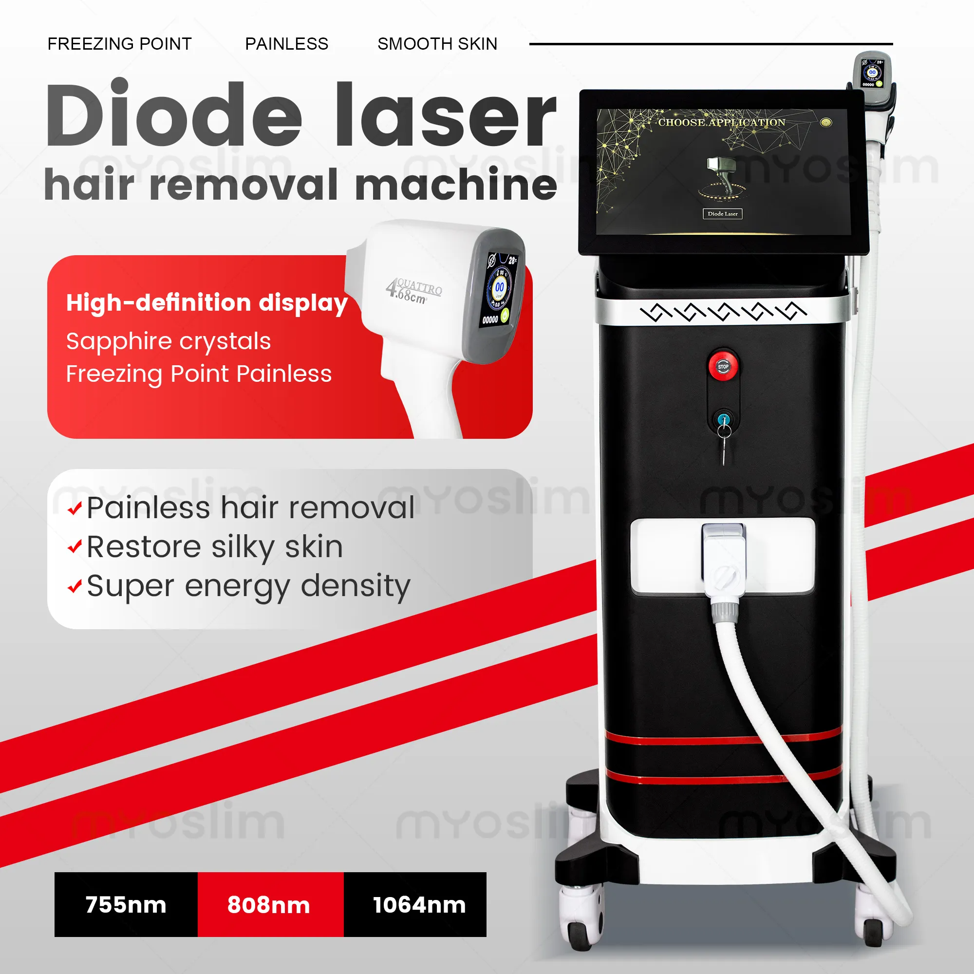 Professional Diode Laser Hair Removal Machine 808nm Painless Device for Full Body Hair Reduction and Skin Rejuvenation with Fast Cooling