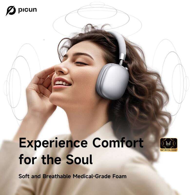 Picun F5 ANC Wireless Bluetooth 5.3 Headphones Hi-Res Audio Over Ear Headset 25dB Adaptive Noise Cancellation Earphones 50H