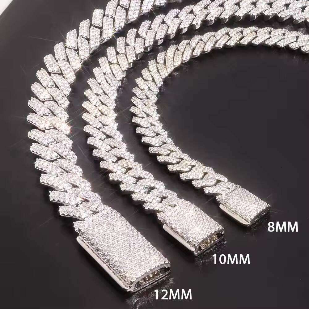 8mm 10mm 12mm Necklace Men's Hip Hop Double Row Vvs Sier Silica Stone Cuban Chain