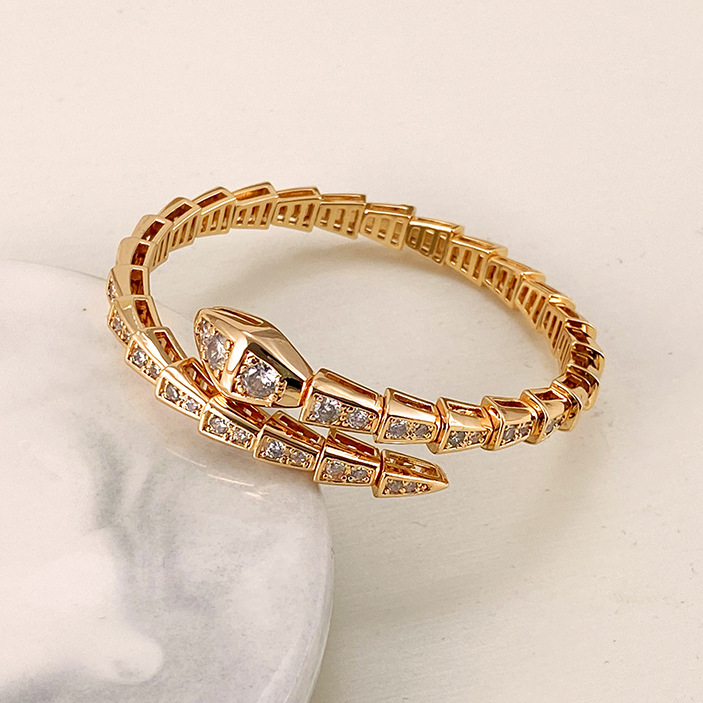 Snake Bone Bracelet Full Diamond Studded Spring Open Bangle Bling Jewelry For Women Luxury Fashion Accessories