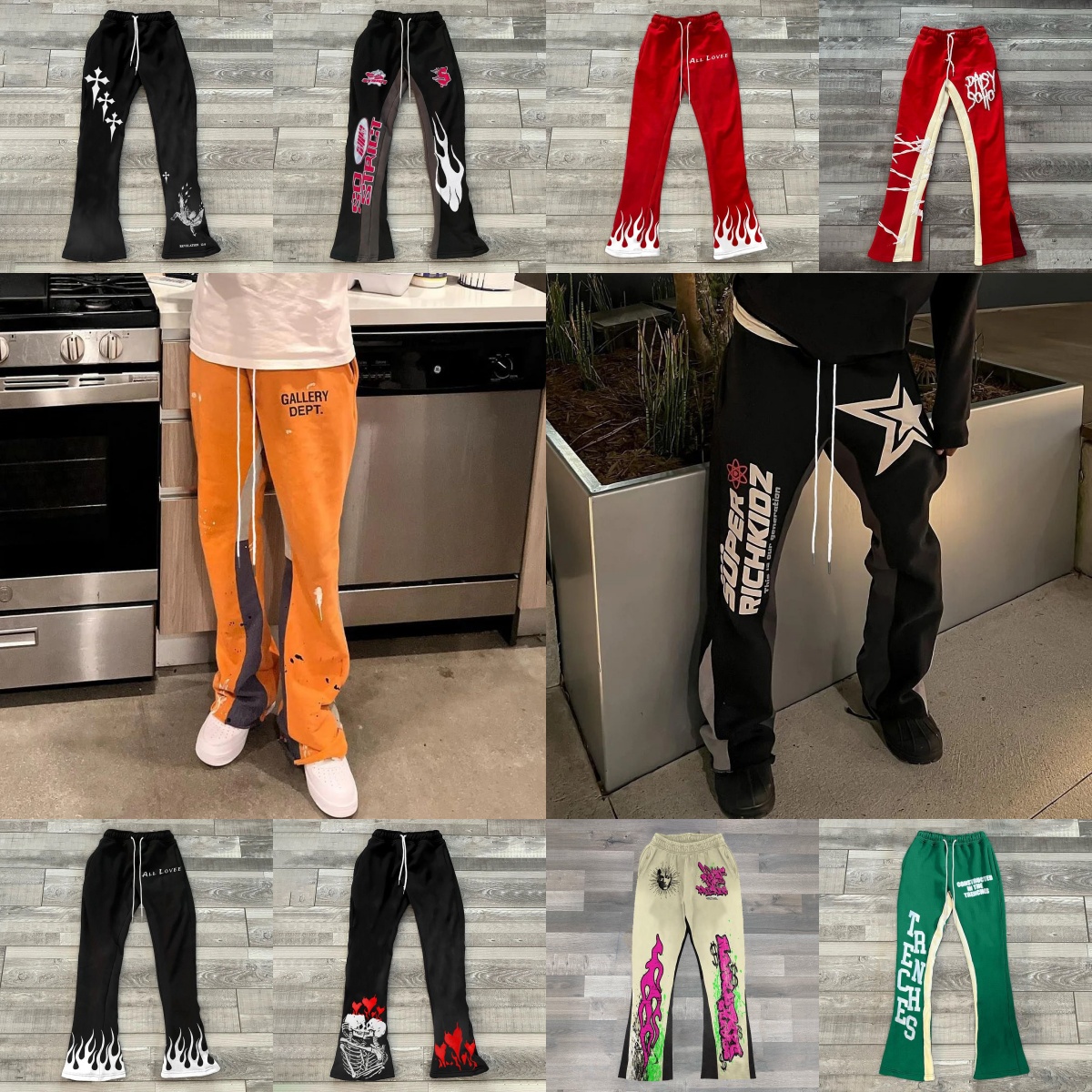 Y2k Flared Pants Hip Hop Men Loose 3D Print Trousers Casual Sweatpants Mid Waist Sporty Female Streetwear Vintage Flared Pants