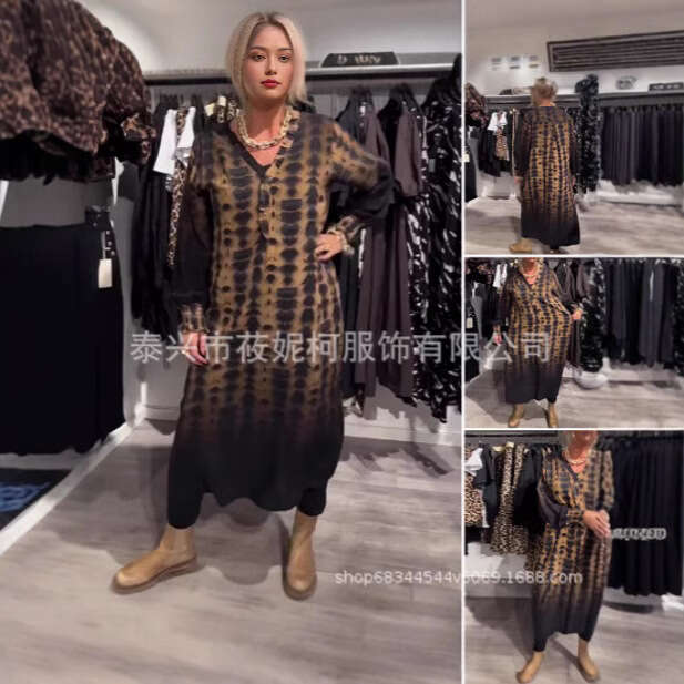 Leopard Print New Long Dress Loose Casual Autumn And Winter B5