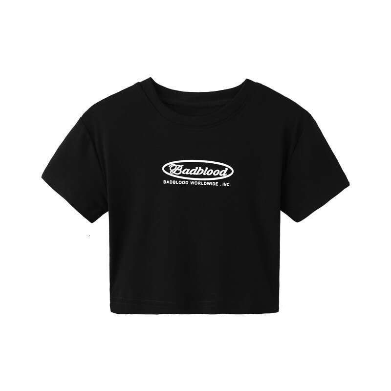 Black Letter Print T-Shirt For Women Summer New Slim Fit Versatile Hot Girl Short Sleeve Top B5