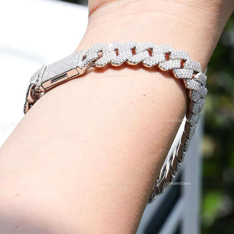 Hip-Hop Style Moissanite Miami 12mm Width High-Quality Gold-Plated Cuban Chain Pure Sier