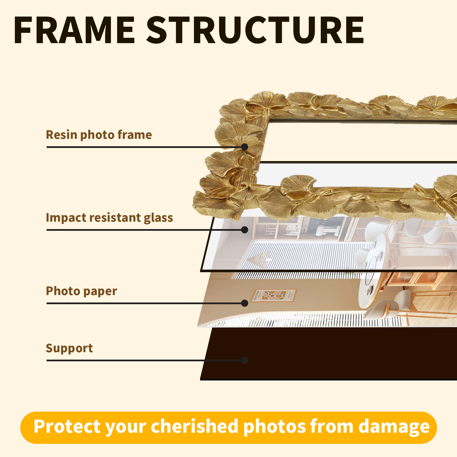 Picture Antique Leaf Textured Frame Vintage Gold Resin Tabletop Display Photo Holder for Home Bedroom Living Room H260306