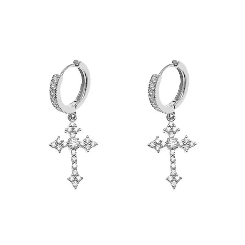Korean Style Sparkling Exquisite Zircon Cross Earrings Light Luxury Niche High-end Micro-inlaid Ear Clips Earrings Internet Celebrity Ear Jewelry 2507