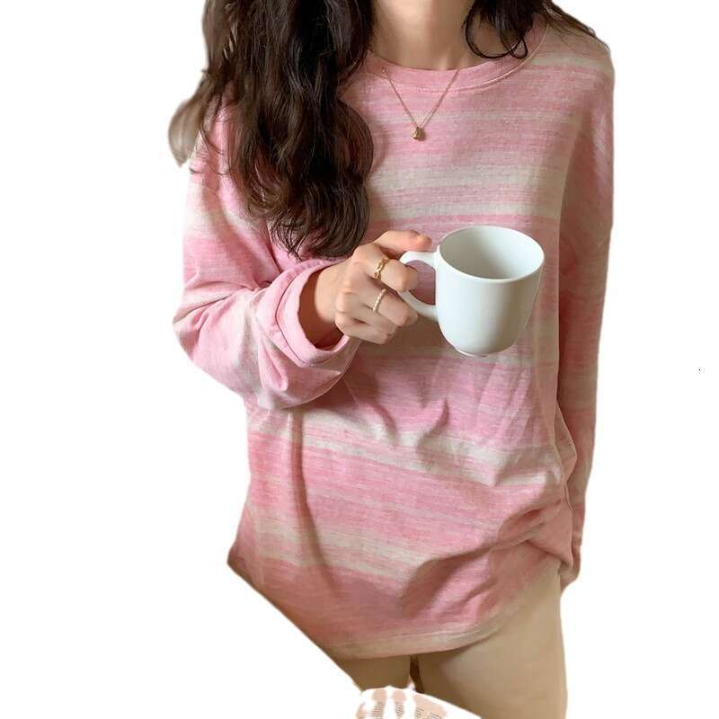 Striped Round Neck Long Sleeve T-Shirt Autumn New Design Loose Student Top Women's Ins Trend B5