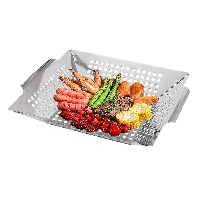 Heavy Duty Stainless Steel Grill Basket for Vegetables 2-Pack BBQ Grill Outdoor Cooking Fits Gas Charcoal Grills Smokers Perfect Grilling Accessories 