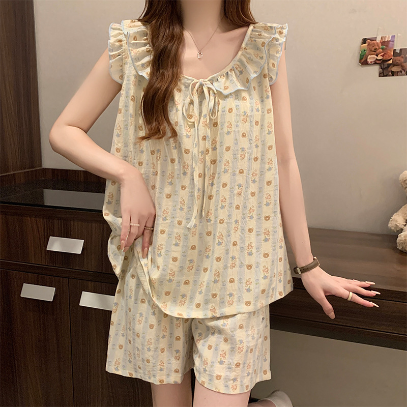B971-Cloud cotton vest shorts pajamas women's suit summer 2025 new style with chest pad sweet home clothes