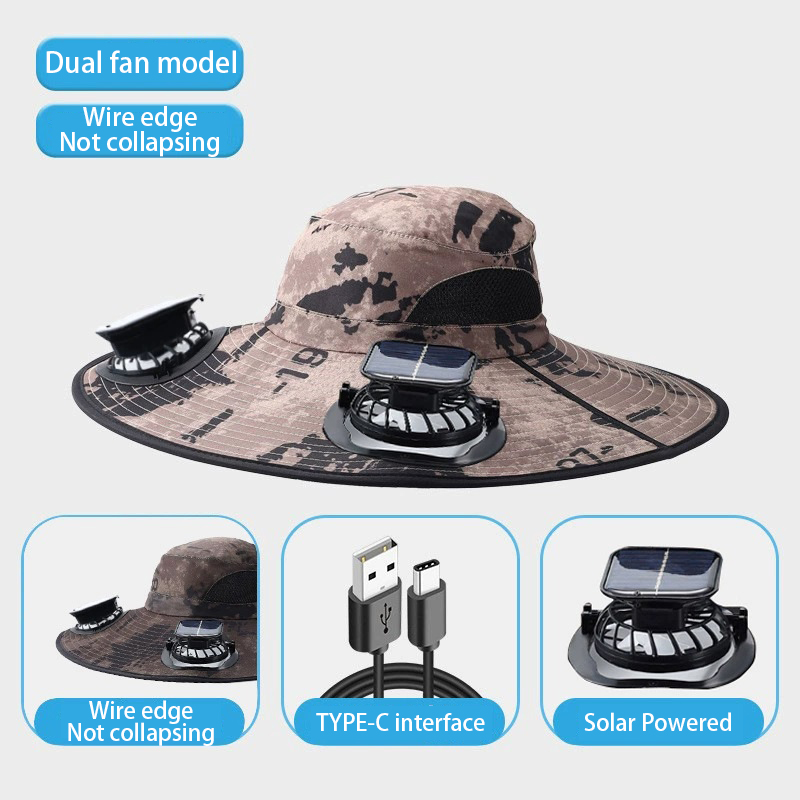 Solar-Powered + USB Charging Fan Cap - Semi-Mesh Design for Outdoor Comfort