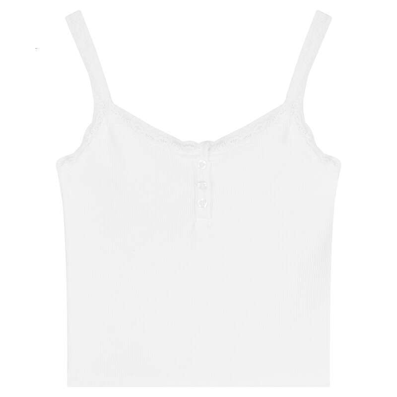 Pure Desire Style White Camisole For Women Summer Lace Trim Slim Fit Sexy Inner Short Top B5