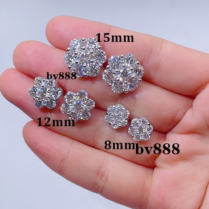 Drop Shipping Mens Iced Out Hip Hop Sterling Silver 925 Screw Back Moissanite Cluster Earrings