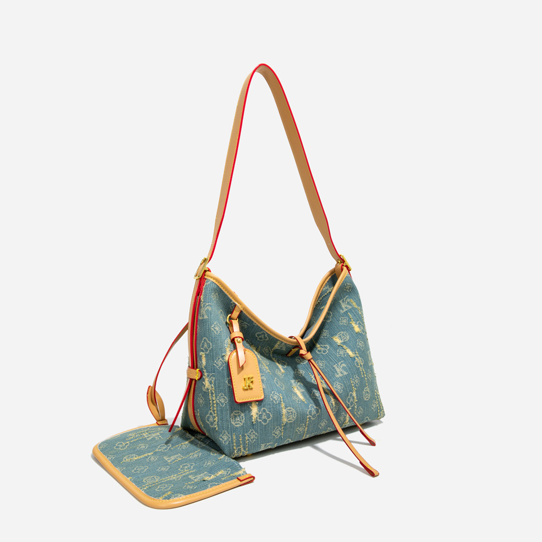 2025 Large - capacity bags for women super - popular niche old - flower denim bags Commuting - friendly versatile single - shoulder and cross - body l