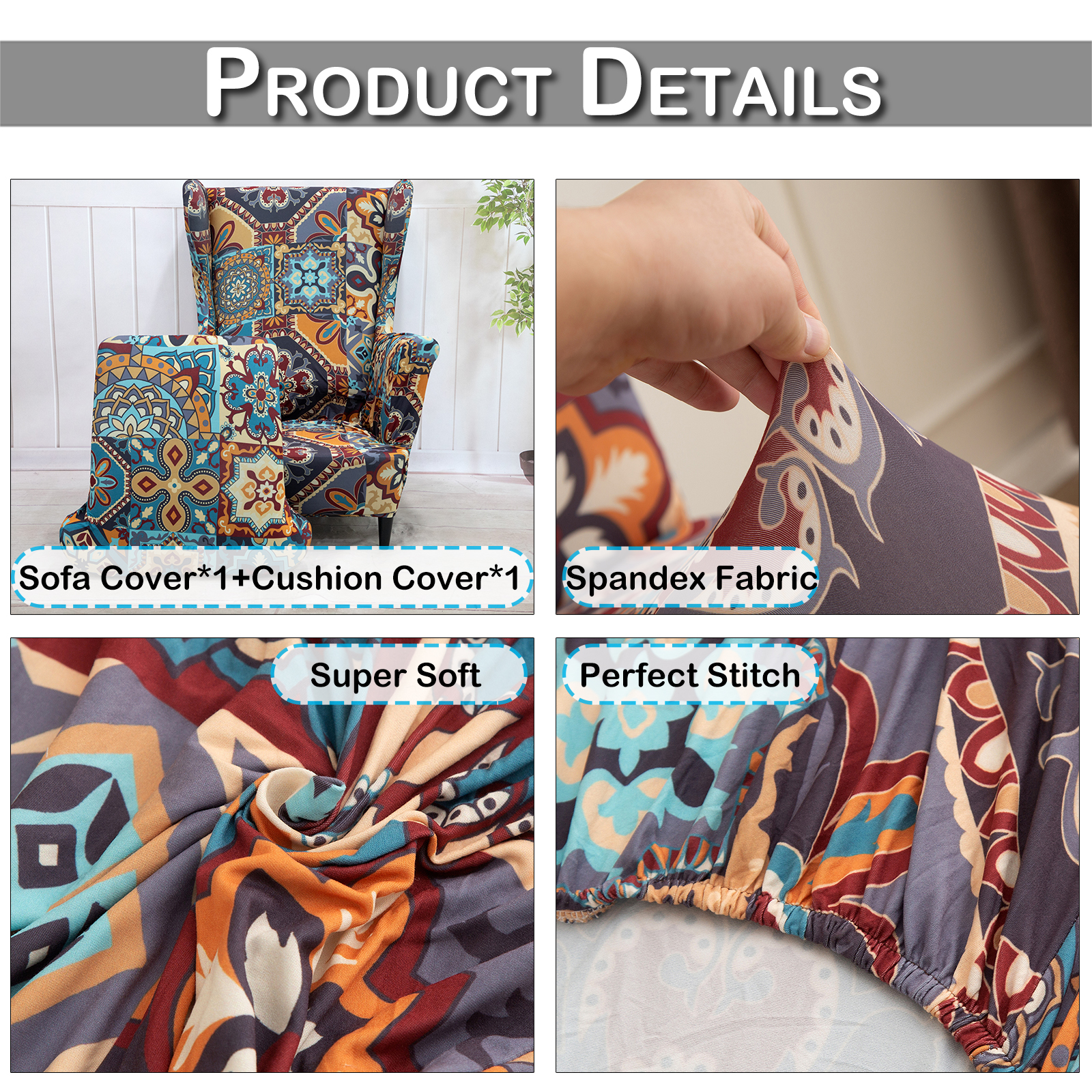 Stretch Wingback Sofa Slipcover Floral Print Armchair Protector Couch Wing Chair Slipcovers Sloping Arm King Back Chair Covers