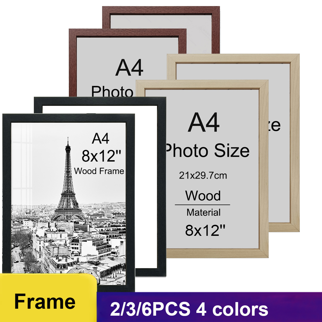 2/3/6pcs A4 8X12in Wood Picture Black White Poster Photo Honors Certificate Document Frame for Wall Hanging Desktop H260306