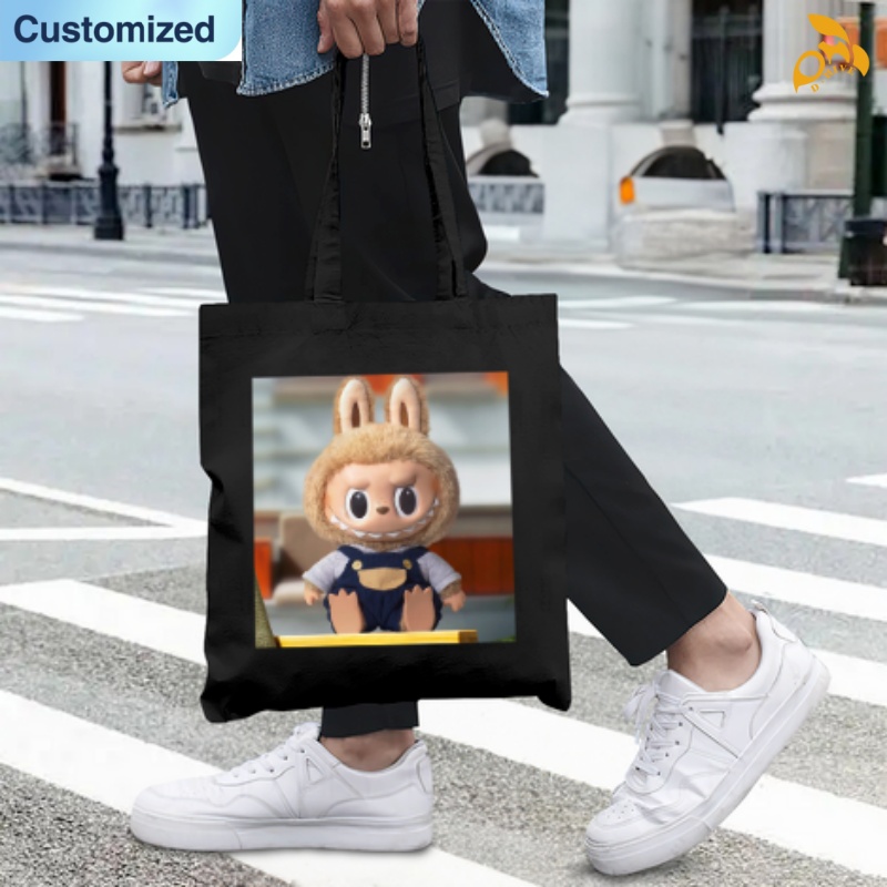 free shipping of customized fashion Canvas handbag - single-sided with labubu patterns from US