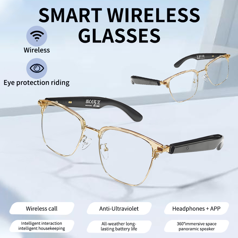 LIGE Smart glasses, adaptive photochromic lenses with light, open ear speakers and microphones Wireless call music control sports outdoor glasses