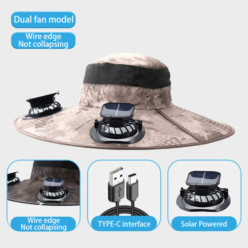 Solar Powered & USB Charging Full Mesh Electric Fan Cap - Waterproof with UV Protection