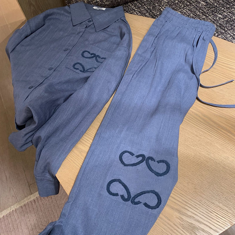 Womens Cotton Linen Shirts Pants Set Luxury Vintage Lapel Blouse High Waist Trousers Suits Designer Daliy Casual Shirt Top Pants Outfits