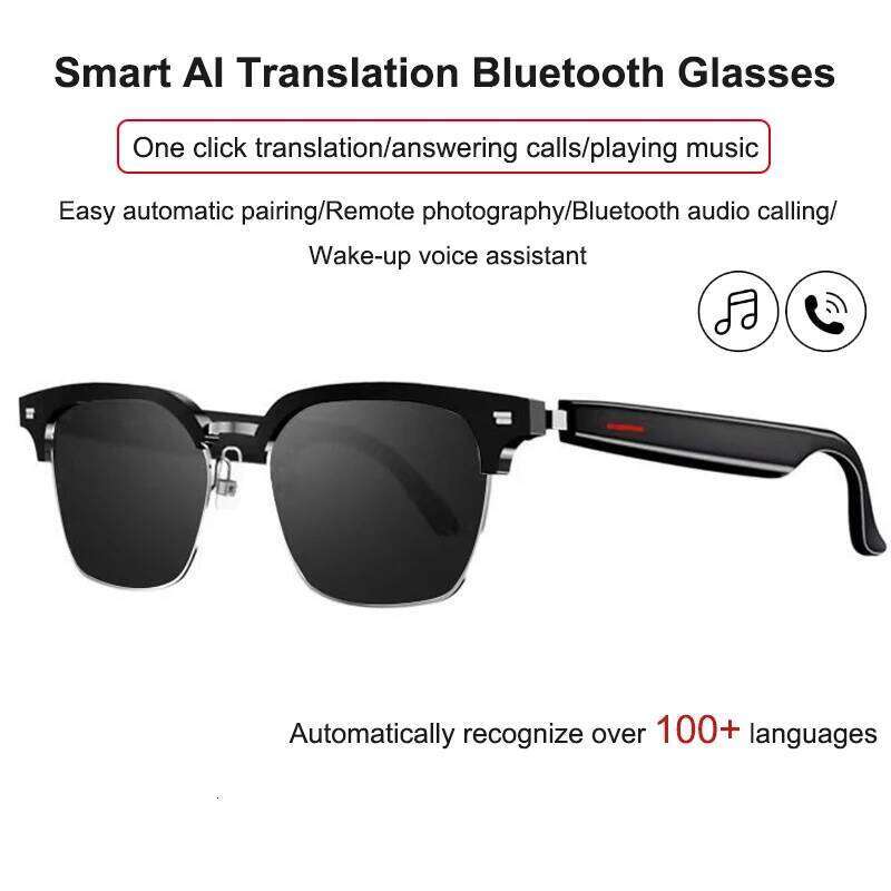Designer well-known brand translation headset with microphone voice assistant call camera control smart bluetooth sunglasses