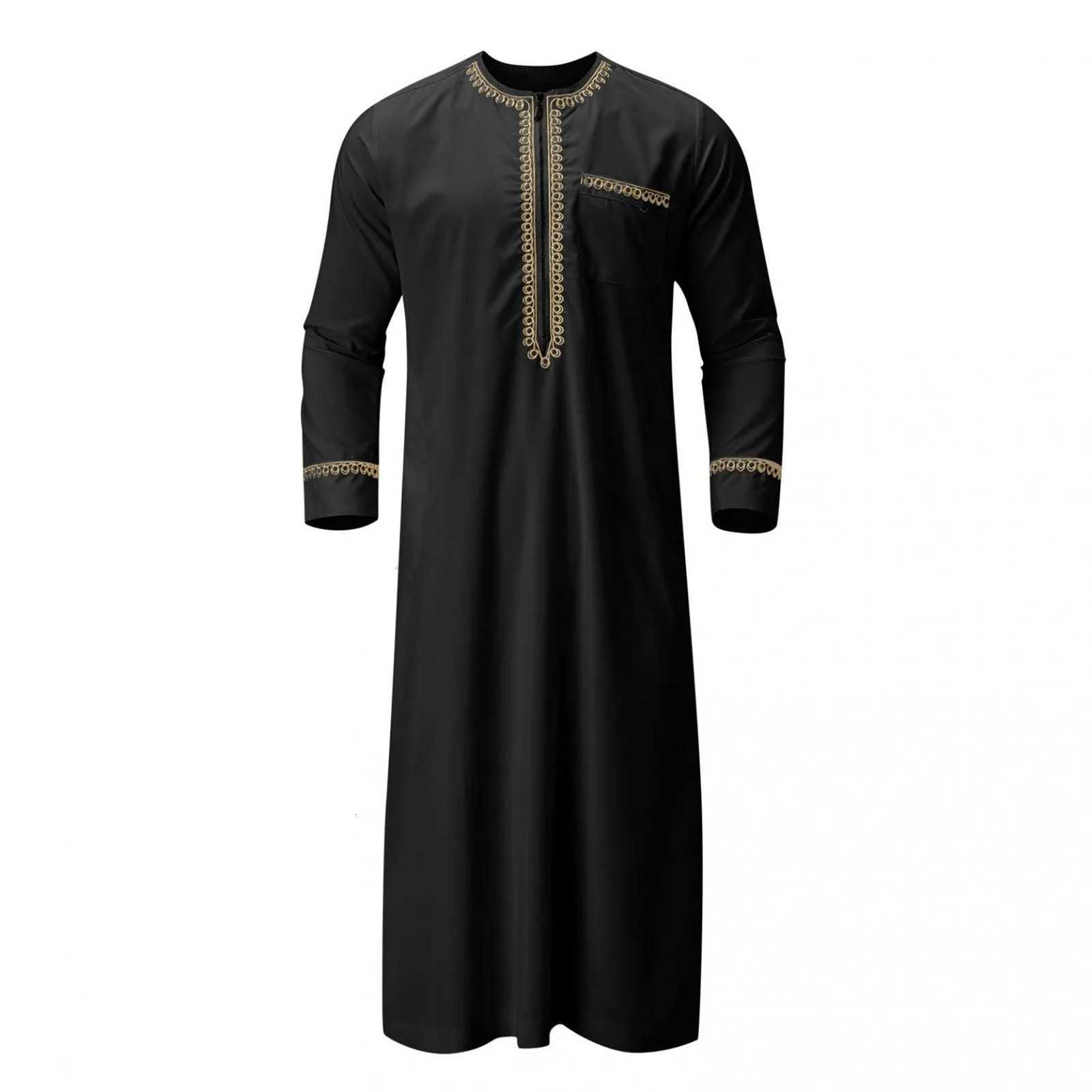Mens Manica Lunga Kaftan Thobe Stile Musulmano Per Uomini Abiti Casual Kaftan P…
