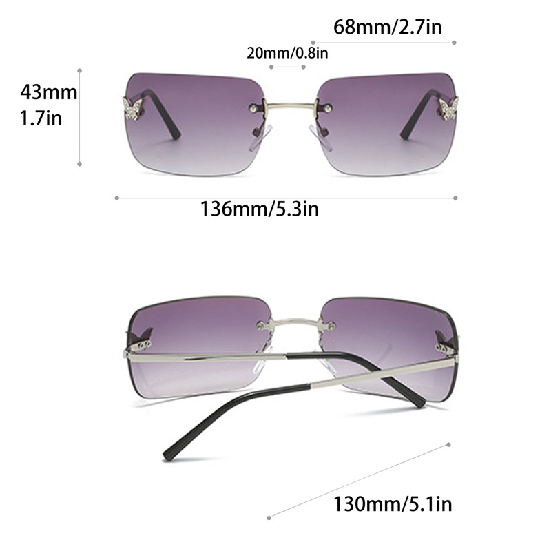 Y2K Trendy and Fashionable Rimless Square Sunglasses Women For Female Trendy Sun Glasses Diamond Butterfly Pink Punk Shades UV400