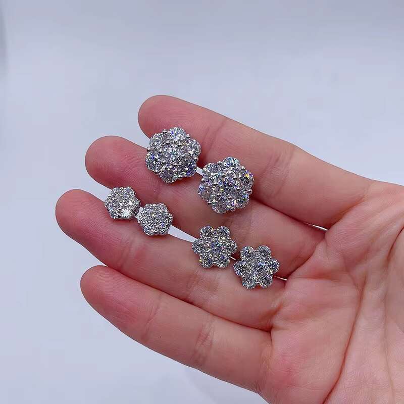Drop Shipping Mens Iced Out Hip Hop Sterling Silver 925 Screw Back Moissanite Cluster Earrings