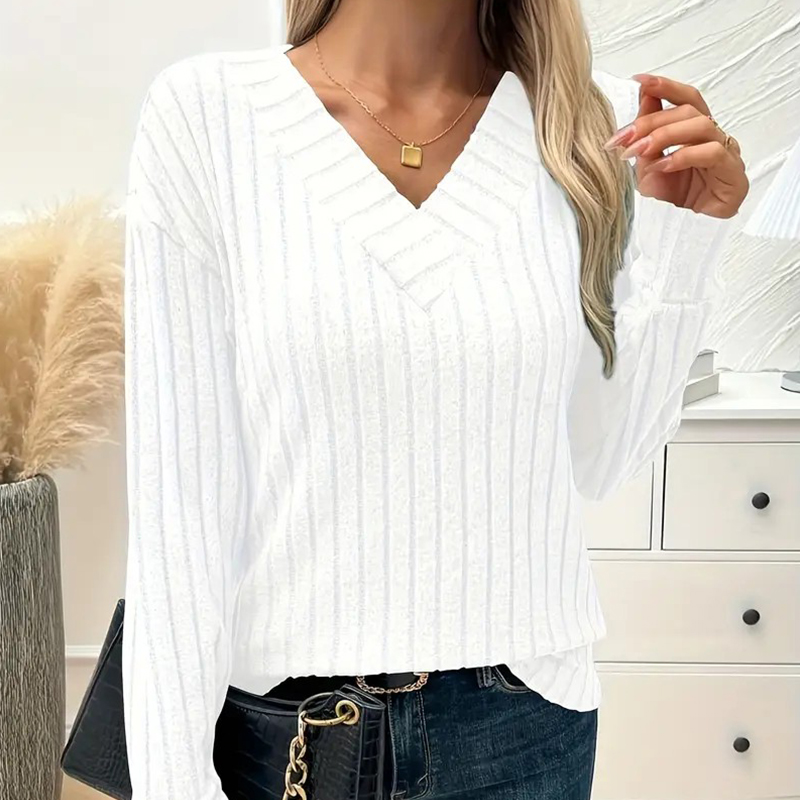 Women's Knits & Tees Cute Womens V-neck Cable Knit Sweater - Soft Long Sleeve Tee