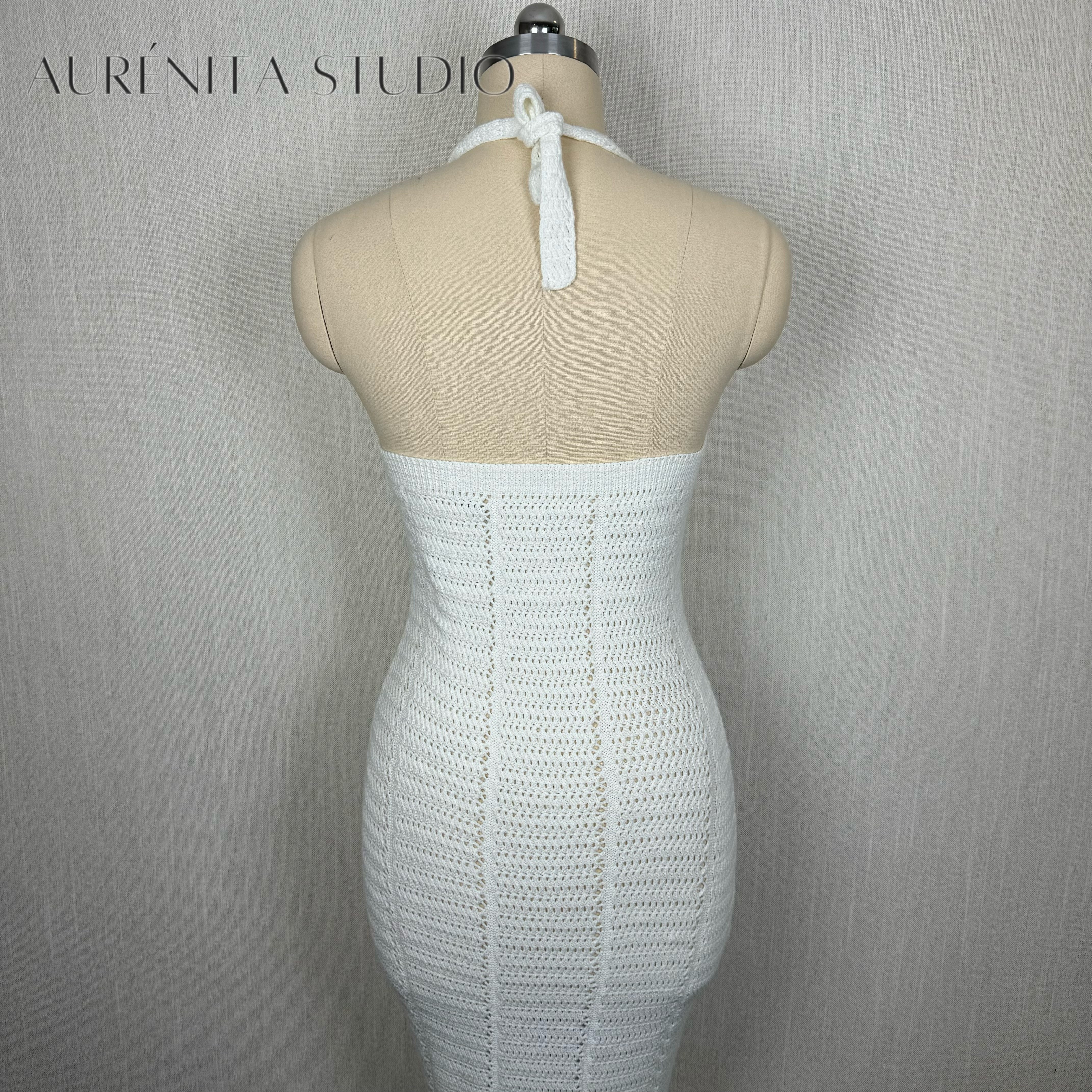 Kendall Kardashian Women White Dress Knitted Floral Crochet Midi Dress 2025s Sleeveless Slim Beach Vacation Fashion Hollow Out Outfits For Woman