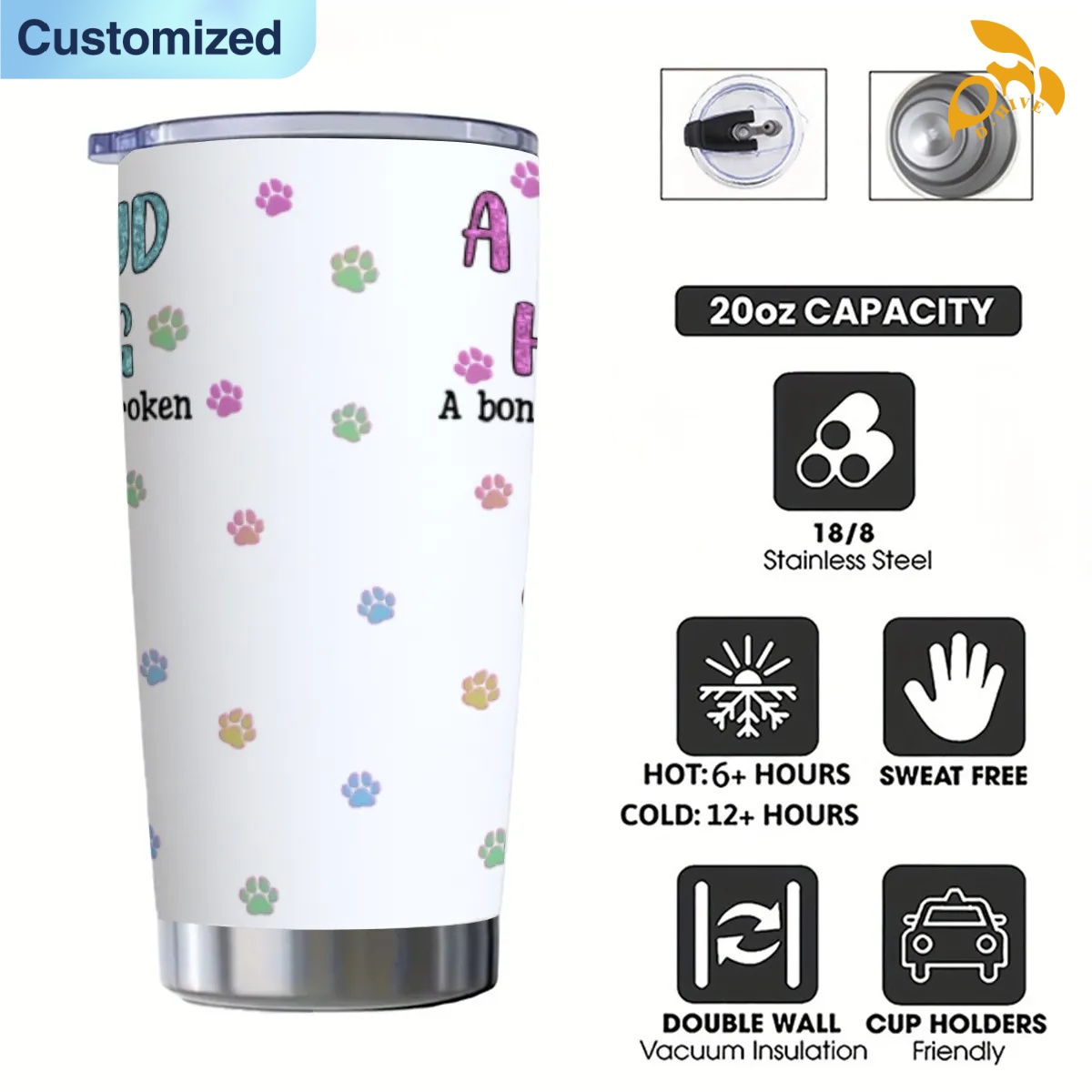 free shipping of customized 20OZ travel mug with sliding cover with exquisite patterns from US