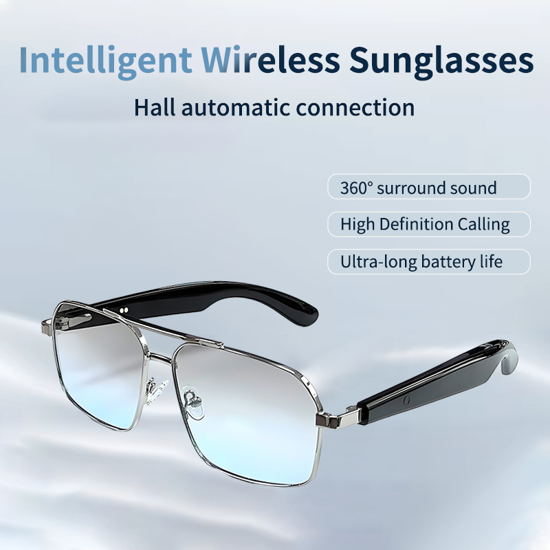 LIGE Smart glasses, adaptive photochromic lenses with light, open ear speakers and microphones Automatic on/off Outdoor sports glasses Music control