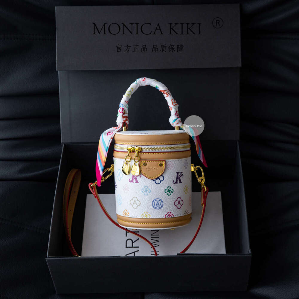Monica Chic Monogram White Tricolor Trendy Fortune Bucket Fashion Versatile Crossbody Shoulder Bag for Women
