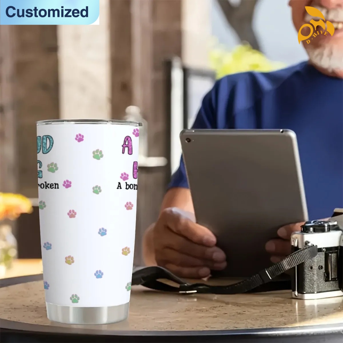 free shipping of customized beautiful 20OZ travel mug with sliding cover with exquisite patterns from US