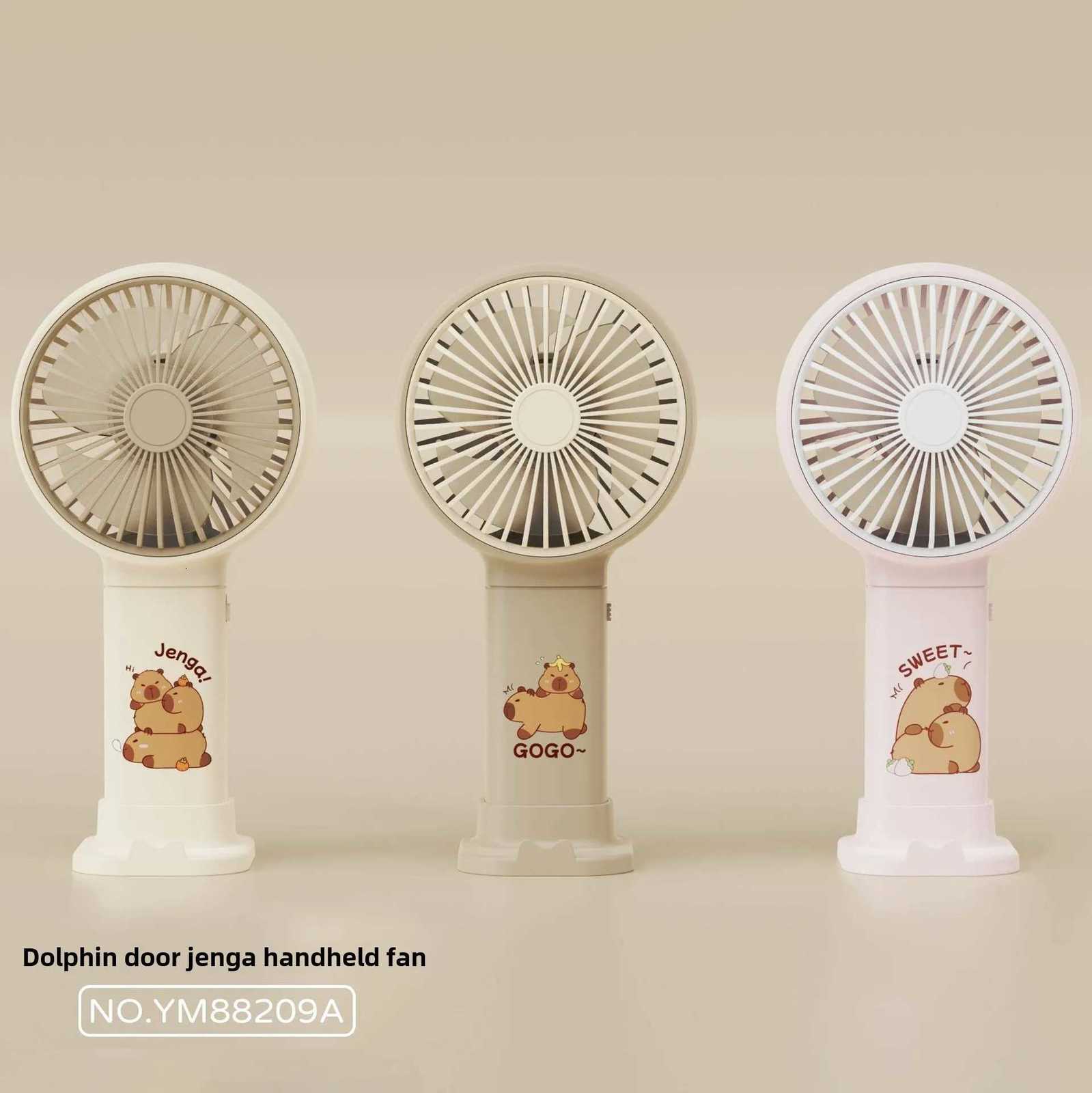 Capybara Print Handheld Summer Cool Small Fan Mobile Phone Solid Color Stand USB Charging Gift Fan East Desktop Fan XJ250710